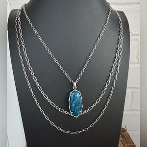 Kendra Scott Vintage Silver Bamboo Frame Necklace with Indigo Blue Stone